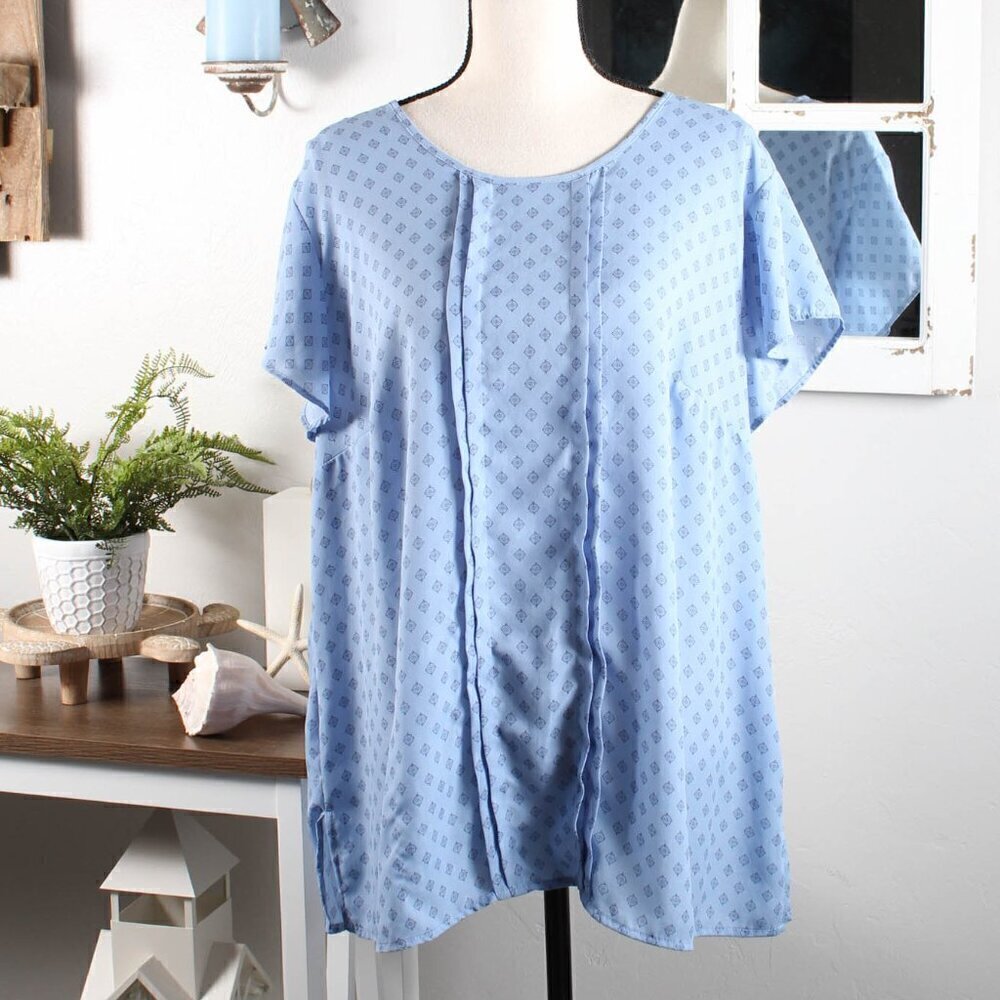 Liz Claiborne Career Blue Blouse Top Women’s XL P2P 22”